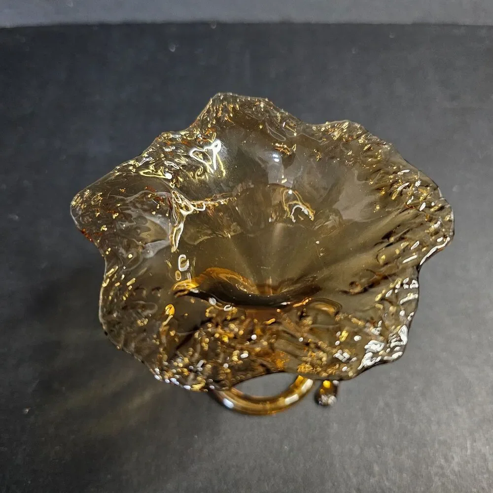 Vintage Hand Blown Trumpet Bud Vase Amber Art Glass Small Flower Vase 4